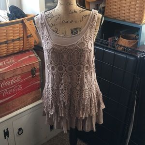 Sundance lace overlay taupe tank, never worn.